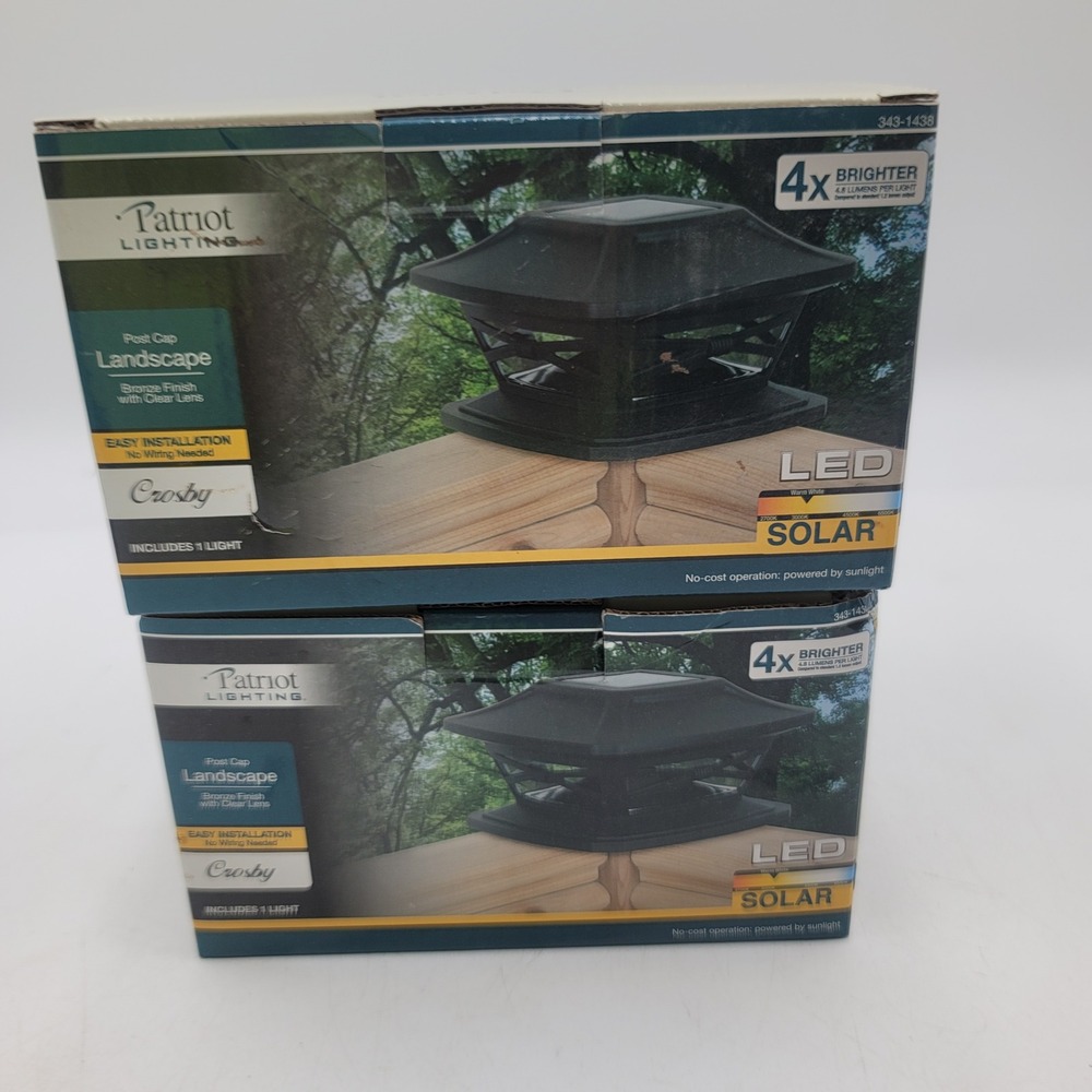 2pc Patriot Lighting Crosby Solar LED Post Cap Landscape Lights Bronze 343-1438